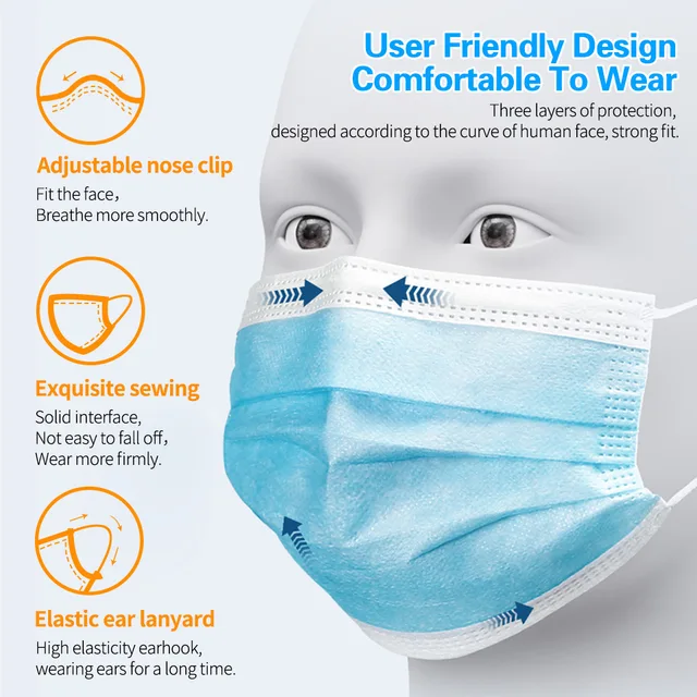 Masks 3-layer Mask Face Masks Melt Blown Cloth Disposable Anti-Dust Protective Masks Earloops Mouth Mask Black Mascarillas 4