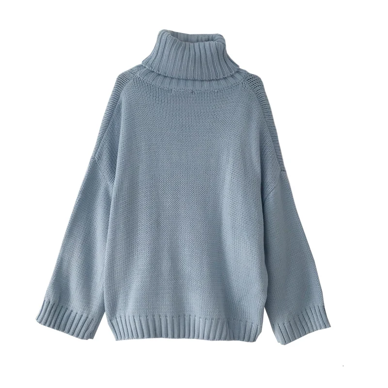 Зимний свитер с высоким воротом, Женский Элегантный Синий Свободный пуловер, Ленивый Oaf теплый вязаный свитер, повседневные джемперы