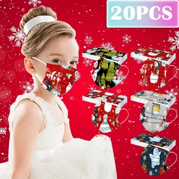 

20pcs Christmas Face Mask Happy New Year 2021 Mouth Mask Dust-proof Windproof Foggy Haze Breathable Cycling Mask Santa Claus#YL5