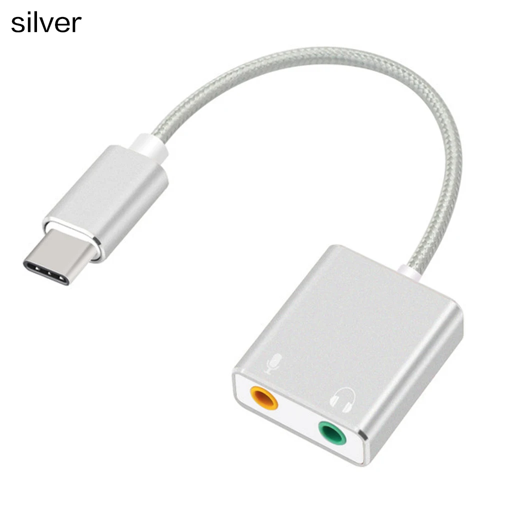 SILVER Внешняя звуковая карта USB type-C для наушников 3D стерео звуковая карта USB бесплатный привод Звуковая карта для Mac OS X Windows - Цвет: SILVER