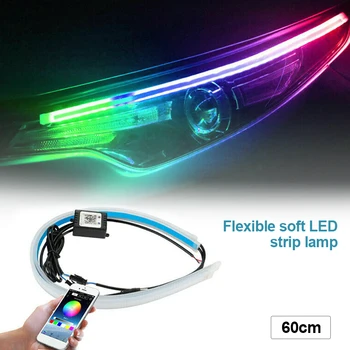 

2pcs 60CM RGB Slim Flexible Car LED DRL Daytime Running Strip Light Brake Turn Signal Light For Car Headlight Phone App Control