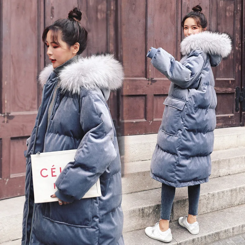

INS down Coat Women's Mid-length 2019 Winter New Style Corduroy Cotton Coat Students over-the-Knee Loose Cotton Overcoat