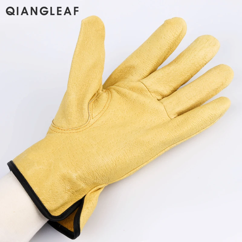 QIANGLEAF 3pcs Men's Work Gloves Pigskin Leather Security Protection Safety Cutting Working Repairman Garage Racing Gloves H92