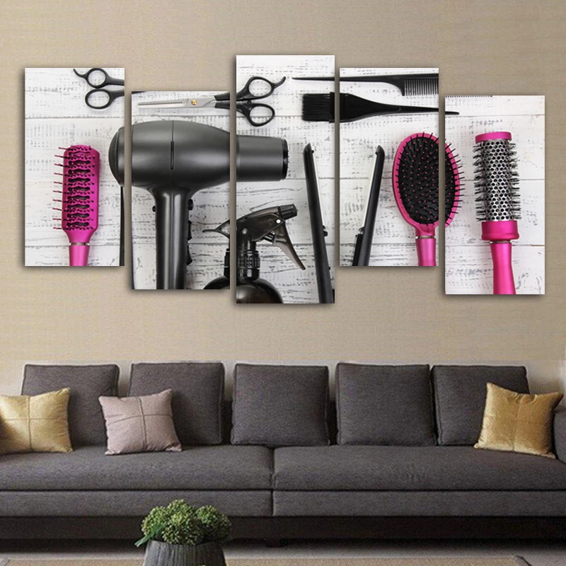 5 панелей парикмахерские инструменты для создания объема Wall Art Картины холсте