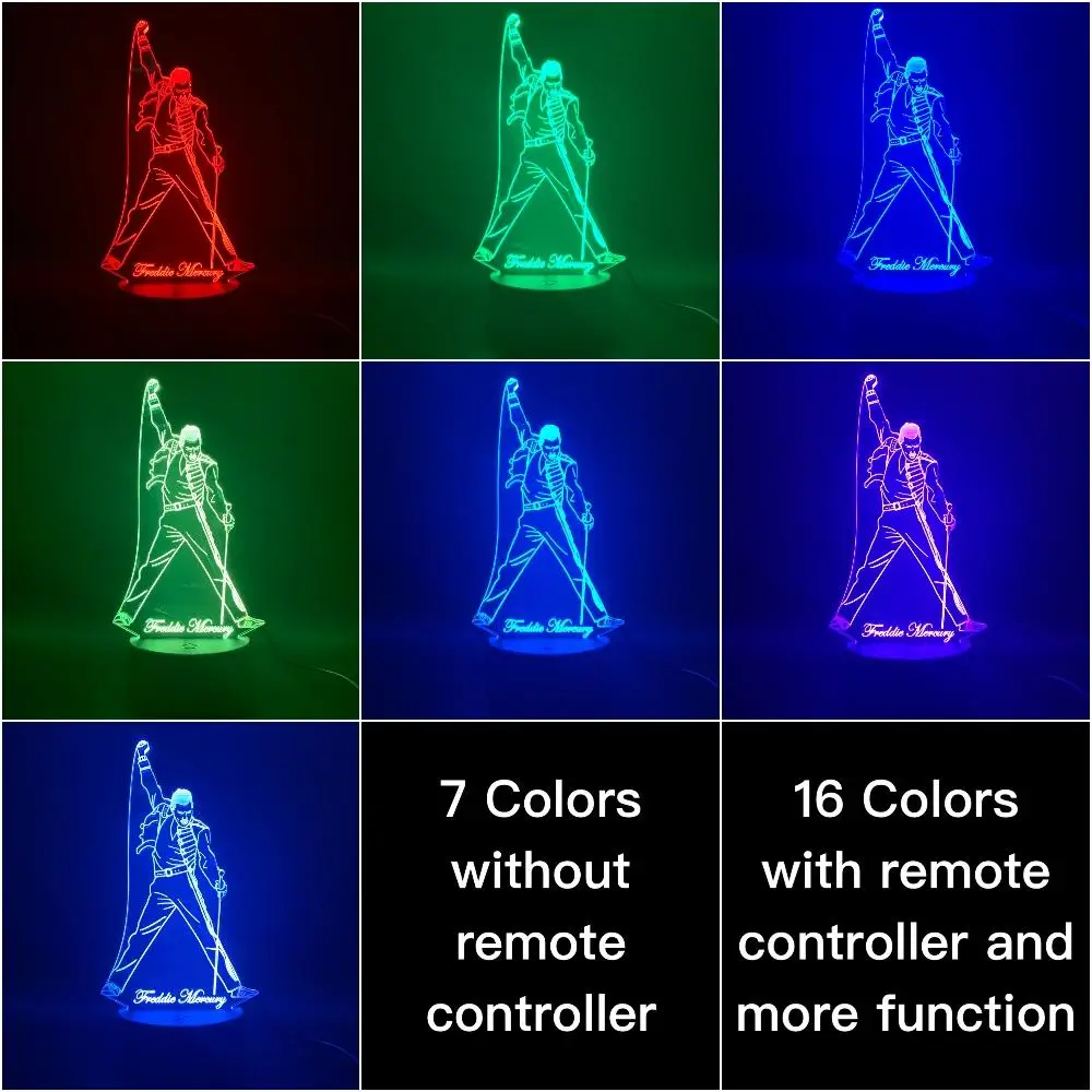 Queen band 3d светодиодный Ночной светильник, британский певец Фредди Меркурий, Ночной светильник для украшения дома, лучший подарок для фанатов, Прямая поставка