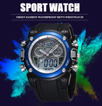 

Digital Quartz Men Waterproof Watch Alarm Stopwatch Dual Display Blue Silicone man Wristwatch Fashion Military relogio masculino