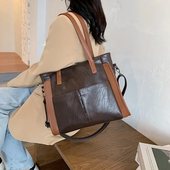 

Retro Women Bags High Capacity PU Leather Shoulder Bags For Women Simple Large Handbags Women's Travel Branded Handbags