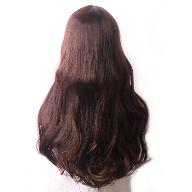WoodFestival Wavy Synthetic Hair Wig Cosplay Ladies Colored Long Wigs For Women White Pink Red Dark Brown Green Blue Grey Ombre Same As Picture
