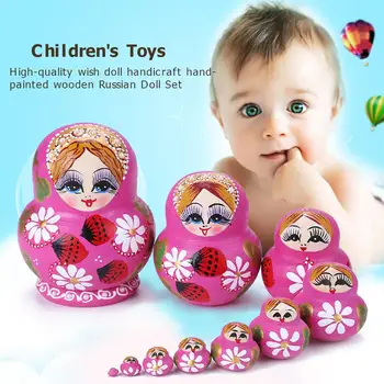 

10pcs Strawberry Flower Girl Nesting Dolls Matryoshka Russian Doll Set Toys