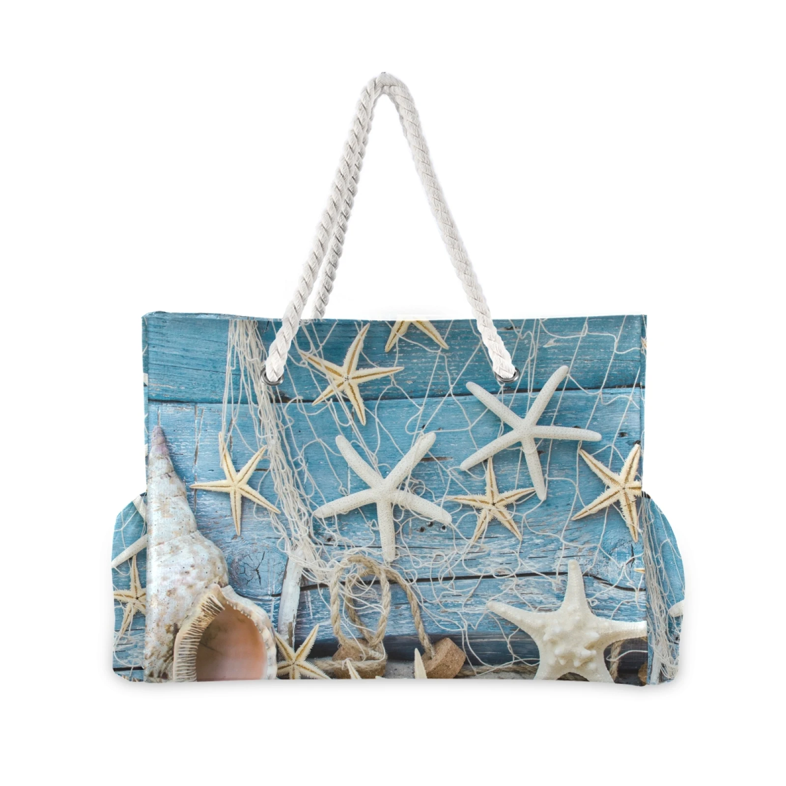 cfpolar Summer Sandy Beach Starfish Seashell（02） Large Tote Bag For Women  Shoulder Handbags with Zippper Top Handle Satchel Bags for Shopping Travel