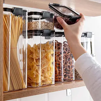 

2/4PCS PET Plastic Food Containers Transparent Stackable Dry Food Storage Box Kitchen Spaghetti Noodles Sealed Containers