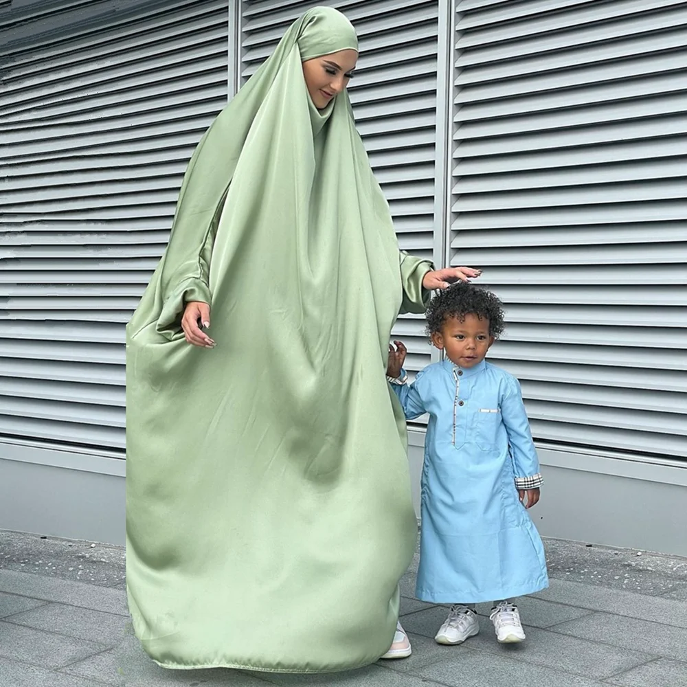 

Ramadan One Piece Prayer Abaya Dubai Soft Satin Muslim Hijab Dress Jilbab Kaftan Robe Long Khimar Islam Clothes Djellaba Femme