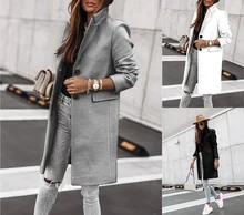 

New Autumn Winter Fashion Casual Long Sleeve Buttons Woolen Coat for Women Solid Pockets Winter Coat Women Elegant Donsignet
