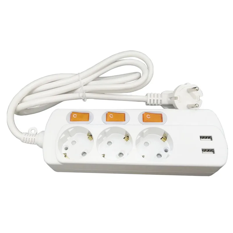 

Individual Switch Extension Socket Home Electronics Fast Charging Socket 2USB Port 3AC EU Outlet Slots Power Board