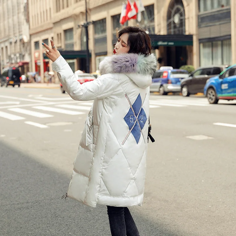 

Down Coat down Jacket Cotton-padded Clothes Winter 2019 New Style Color Fur Collar Cotton-padded Jacket Women's Mid-length Warm