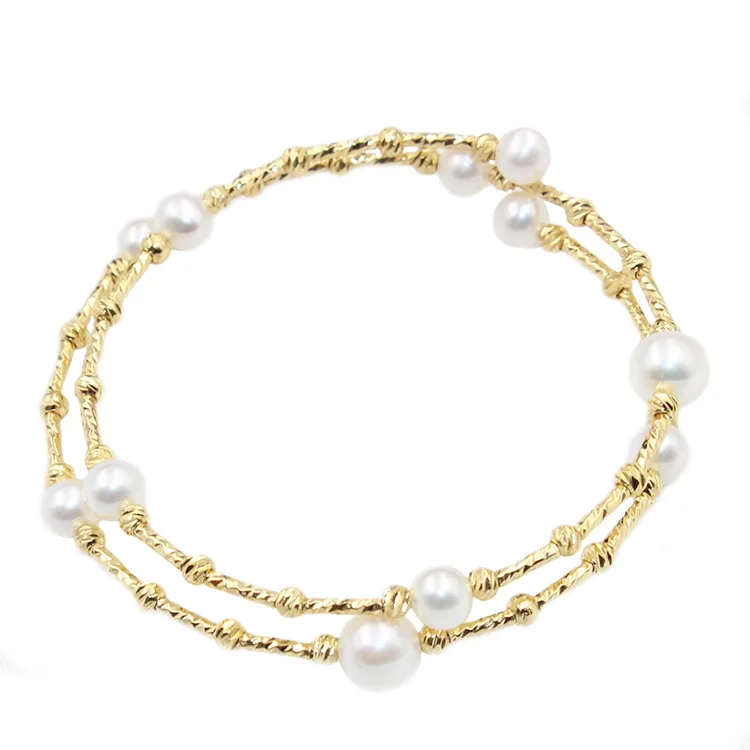 

Creative-Korean-style-Style Gold-Plated Copper Pearl Bracelets 6-8 Mm round Beads Pearl Bracelets