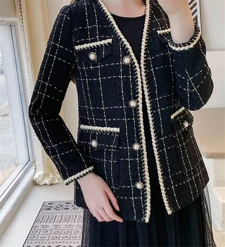 

autumn winter tweed coat fashion women jacket fragrance long sleeve wool coat vintage cardigans woolen jacket runway P605