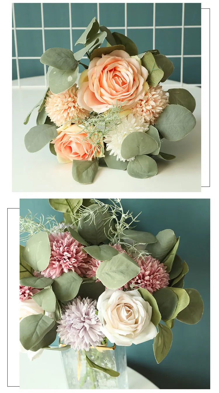 JAROWN Artificial Roses Bouquet Simulation Plants Fake Flowers Wedding Bridesmaids Holding Flowers Home Decorations (13)