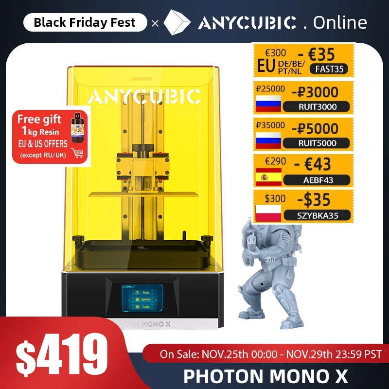 Монохромный 3D-принтер ANYCUBIC Photon Mono X 8 9 дюйма 4K монохромный ЖК-дисплей большой