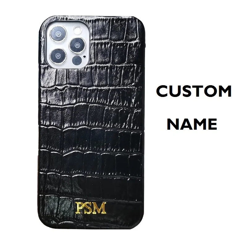 CUSTOM NAME Initials Letter Logo Genuiune Leather Case For iPhone 11 12 Mini Pro Max 11Pro Cover mobile phone accessory dropship