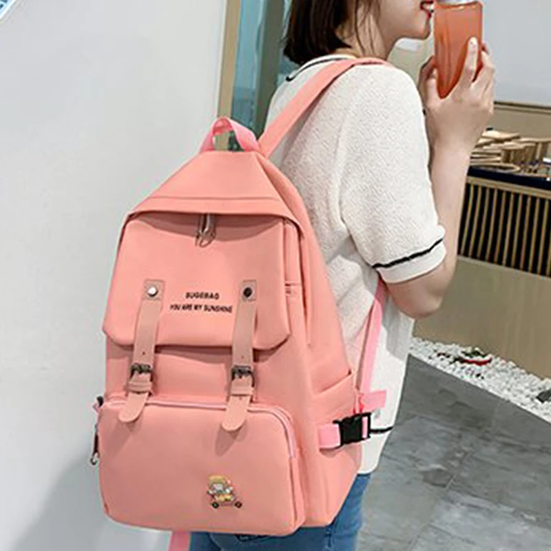 School Bags Women Backpack Candy Color Cute Student Schoolbag Shoulder Bag Teenage Girls Travel