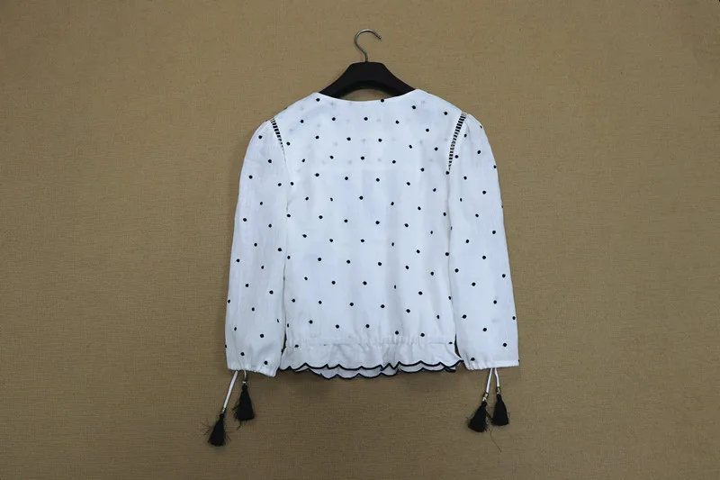 AU Boho Polka Dot Embroidery Linen Smock Top/Mini Skirt Twinset Balloon Elbow Sleeve Exotic Pattern Fringed Ruffles Skater Skirt