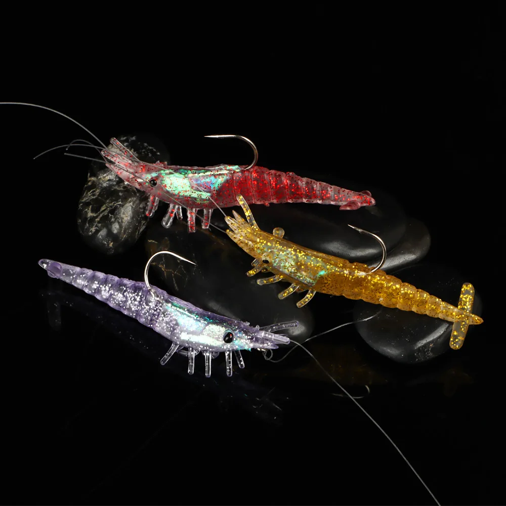 9cm 10g Fake Baits with Hook Soft Shrimp Simulation Lure Fishy Smell Artificial Baits Durable Life-like Swimbait Fishing Tackle