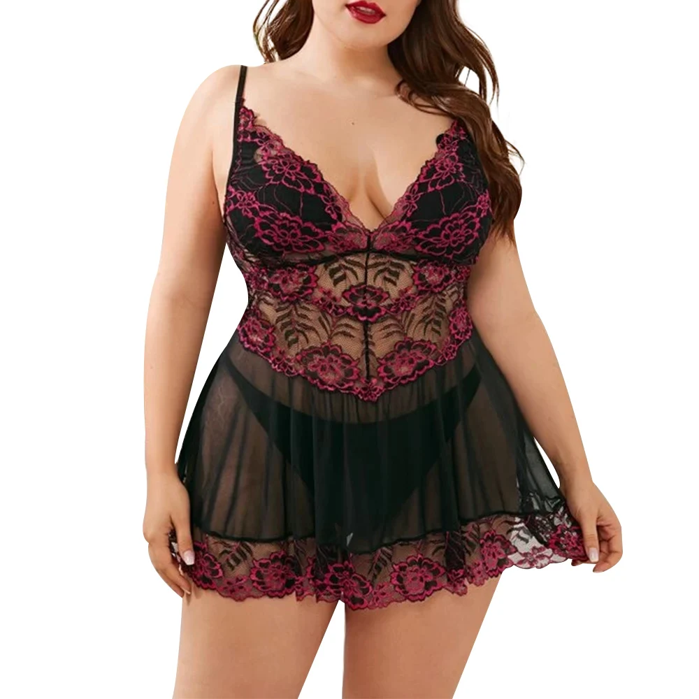 Nuevo  Sexy de talla grande vestido de ropa interior de encaje camisón bordado Lencería erótica Babydoll mujeres Porno erótico vestido para el sexo femenino D30 VRM8Apdl5BK