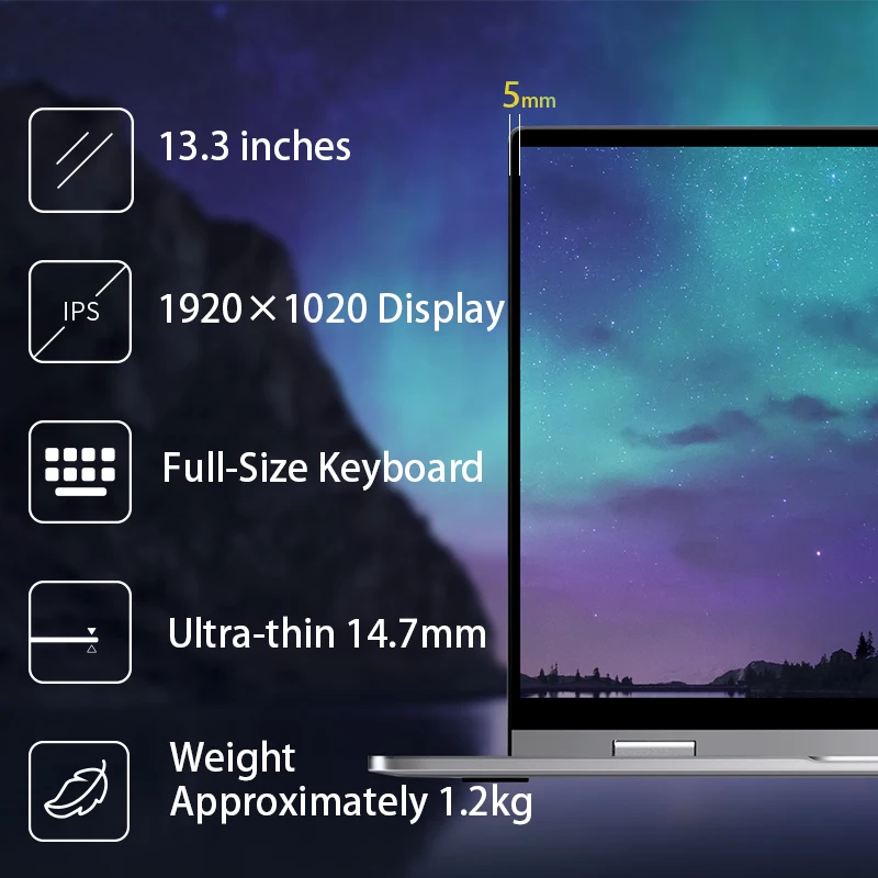 BMAX Y13 Notebook Computer 13.3 Inch 8GB RAM 256GB SSD Intel N4120 Laptops Window 10 1920×1020 Display with Blutooth Wifi