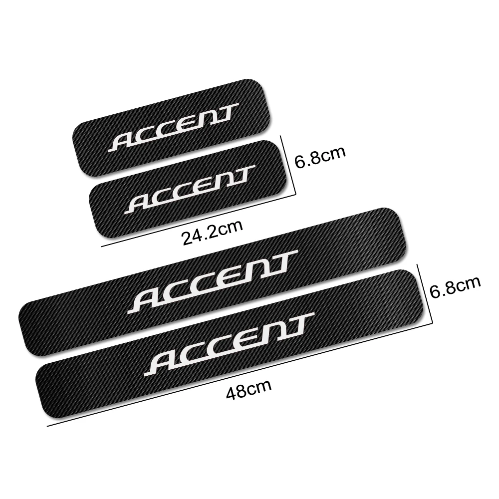 4pcs for Hyundai Accent Auto Threshold Protection Sticker Reflective Carbon Fiber Sticker Decorative Door Entry Guard Door Threshold Scratch Pad Film