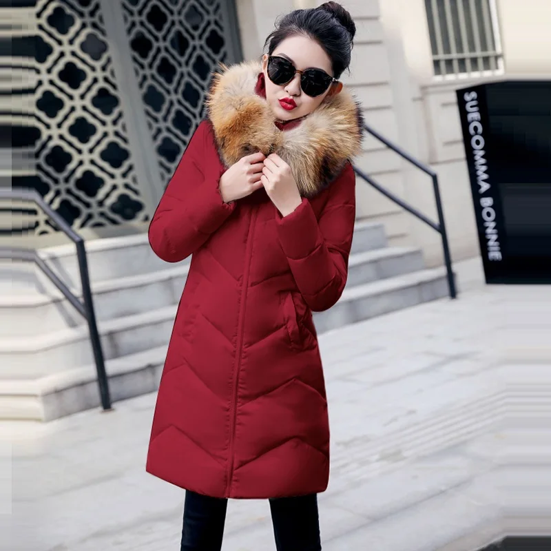 Новинка, парка, женские зимние пальто, большие размеры 7XL, Длинные хлопковые повседневные меховые куртки с капюшоном, теплые парки, Женское пальто - Color: wine red 3