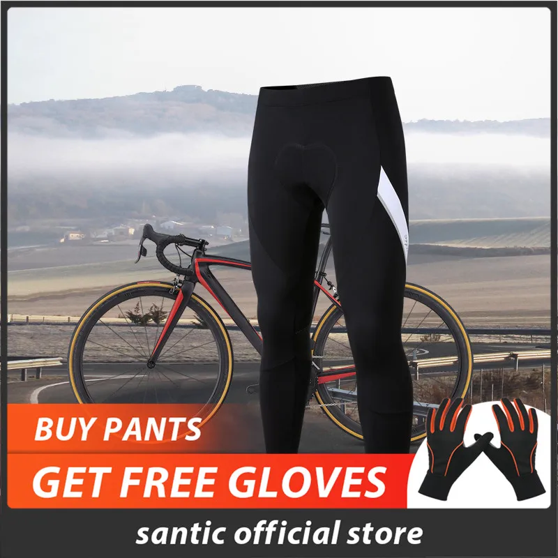 Santic мужские велосипедные штаны с флисовой подкладкой MTB брюки зимние 4D Подушка Светоотражающие тепловые штаны сохраняющие тепло зимние велосипедные C04097