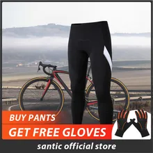 Santic мужские велосипедные штаны с флисовой подкладкой MTB брюки зимние 4D Подушка Светоотражающие тепловые штаны сохраняющие тепло зимние велосипедные C04097