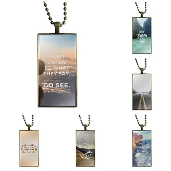 

For Wedding Let's Go Anywhere Travel Quotes Fashion Glass Cabochon Pendant Necklace With Women Bronze Plated Statement Jewelry