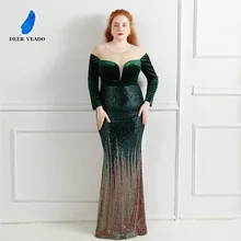 Deerveado vestido de noite tamanhos grandes 2021 verde esmeralda vestido manga longa vestidos formais noite k18291