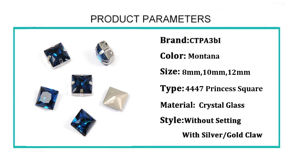 Alle Farben Kristall-Prinzessin Quadratische Glassteine zum Aufnähen, Strasssteine für Handarbeiten mit Krallen, DIY Kleidungszubehör, Diamanten – Detail 38