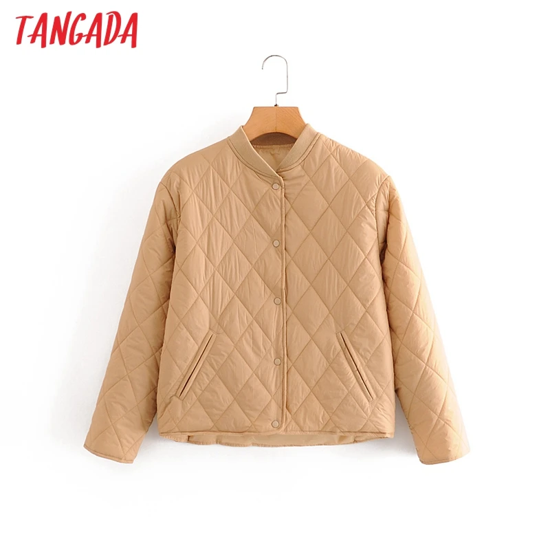 Tangada 2020 Autumn Women Solid Oversize Thin Parkas Cotton Jacket Long Sleeve Female Black Padded Overcoat QN1