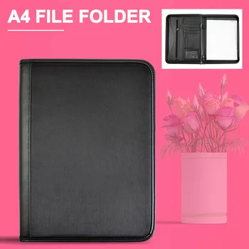 

PU Leather Durable A4 File Folder Space Saving School Bank Clerk Zipper Closure Documents Bag Home Large Capacity Handheld