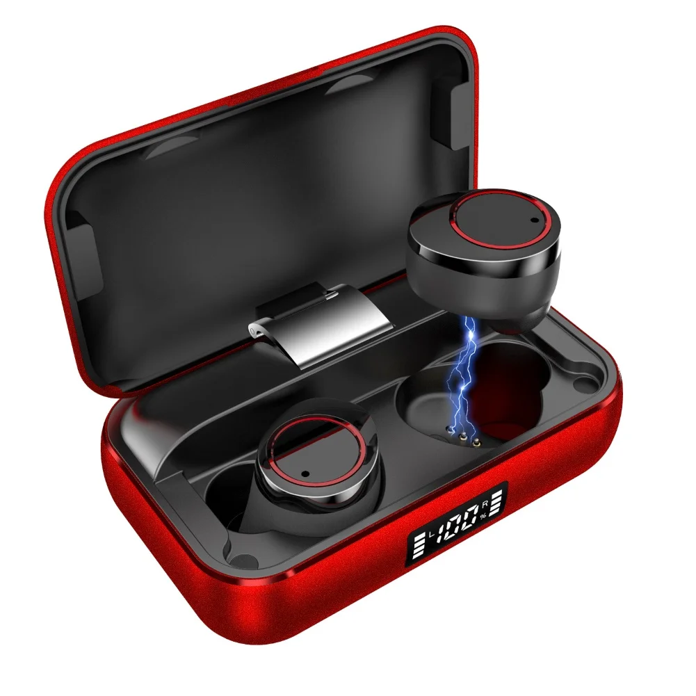 X13 цифровой дисплей TWS беспроводные Bluetooth наушники стерео HIFI Звук спортивные наушники гарнитура в ухо игровая гарнитура с микрофоном - Цвет: Красный
