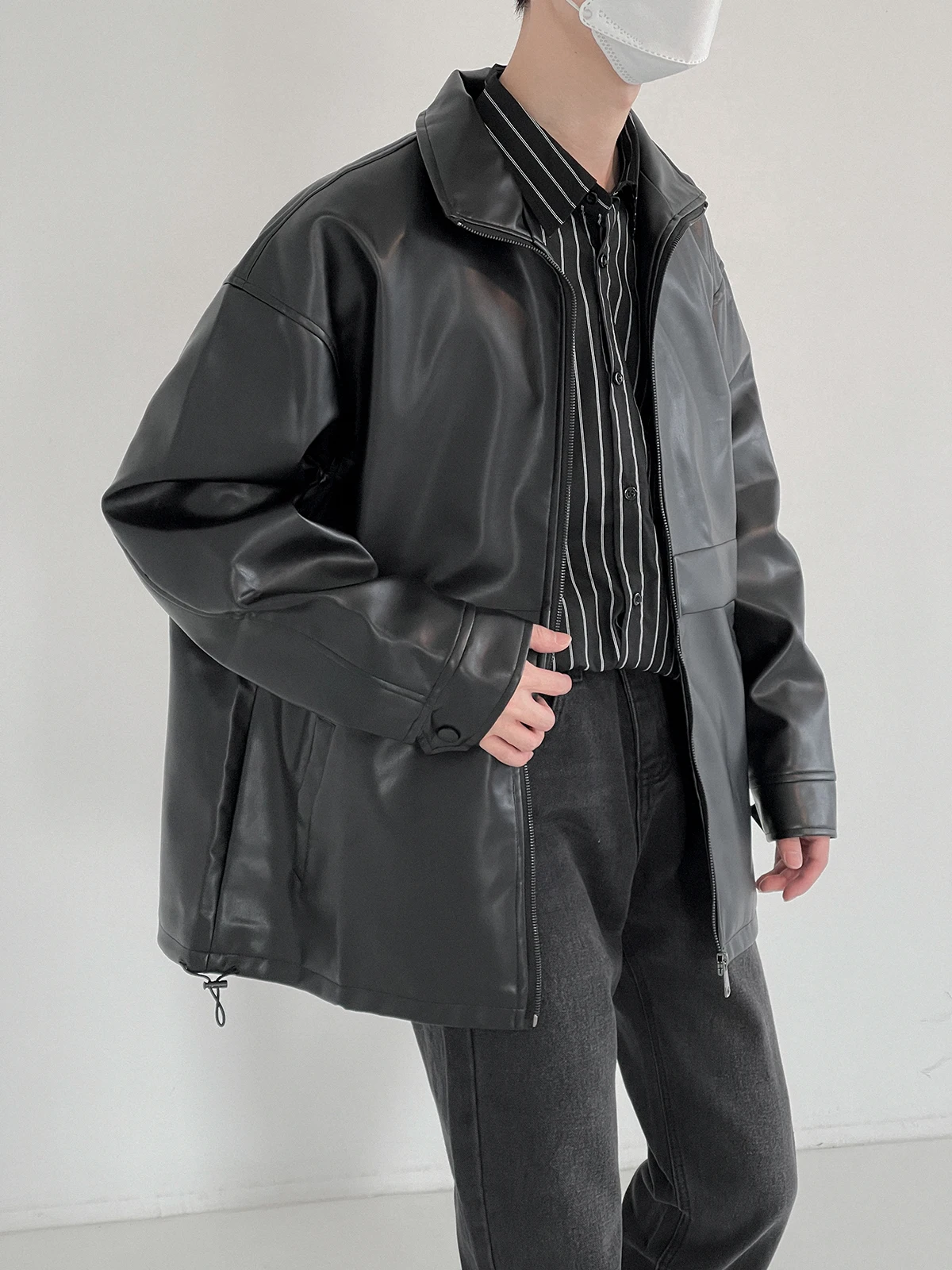 

Premium leather jacket men's loose texture PU leather jacket lapel zipper motorcycle jacket spring and autumn new style