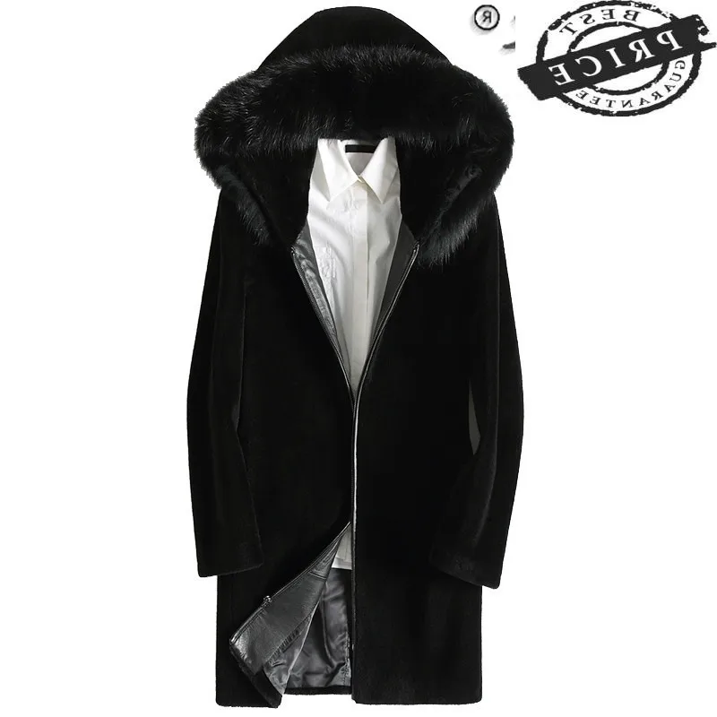 Natural Fox Fur Hooded Real Coat Male Motorcycle Sheep Shearling Jacket Men Clothing 2021 Korean Long Men's Jackets a |