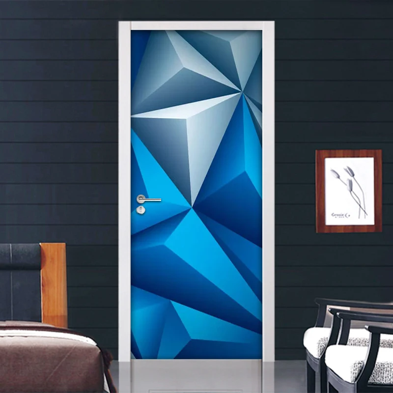 ПВХ водонепроницаемая самоклеящаяся Дверь Наклейка 3D синяя Геометрическая фото настенная бумага Гостиная Кабинет домашний декор дверь настенная бумага 3D