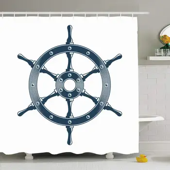 

Shower Curtain Set with Hooks 60x72 Rudder Ship Steering Yachting Navigate Wheel Circle Vintage Nautical Badge Signs Symbols