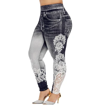 

3D Floral Printing Leggings Women Pant 3xl Long Skinny Bottoms Trousers Imitation Jean Denim Jeggings Women Leggins Legins