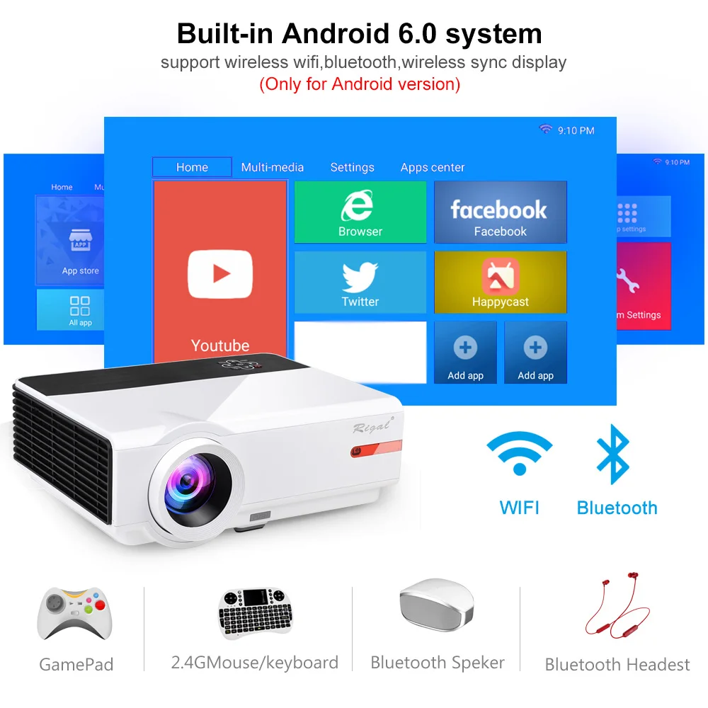 Rigal проектор RD808A 5500 люмен HD светодиодный WIFI 6 0 Android 3D RD808 1280*800 ЖК HDMI VGA USB ТВ видео