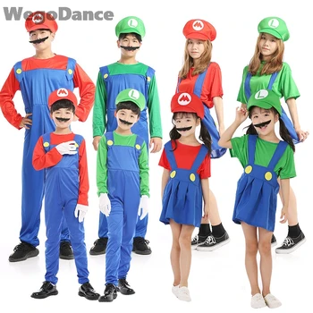 

New Halloween Funny Super Mario Luigi Brother Costume Kids Children Boys Girls Fantasia Cosplay Jumpsuit