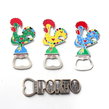 

1PC Creative Metal Bottle Opener Fridge Magnets Porto Portugal Colorful Cock Tourist souvenirs Refrigerator Magnets Home Decor