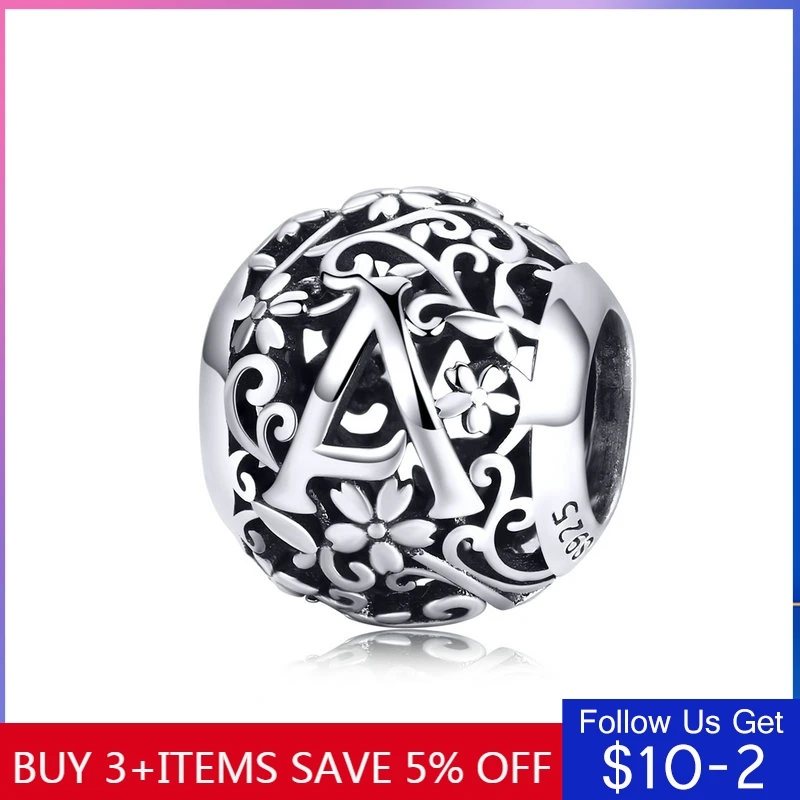 

CodeMonkey Alphabet Round Beads Silver 925 Jewelry Vintage Name Customied Beads for Snake Bracelet DIY Jewelry Making C1158