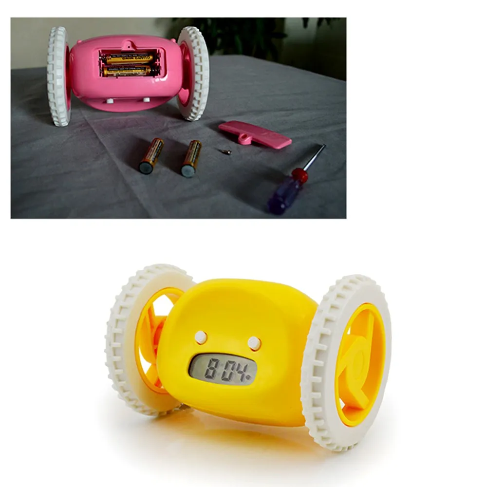 

Innovative Room Runaway Alarm Clock with 2 Running Wheels LCD Screen Display Running Student Digital Alarm Clock School Home