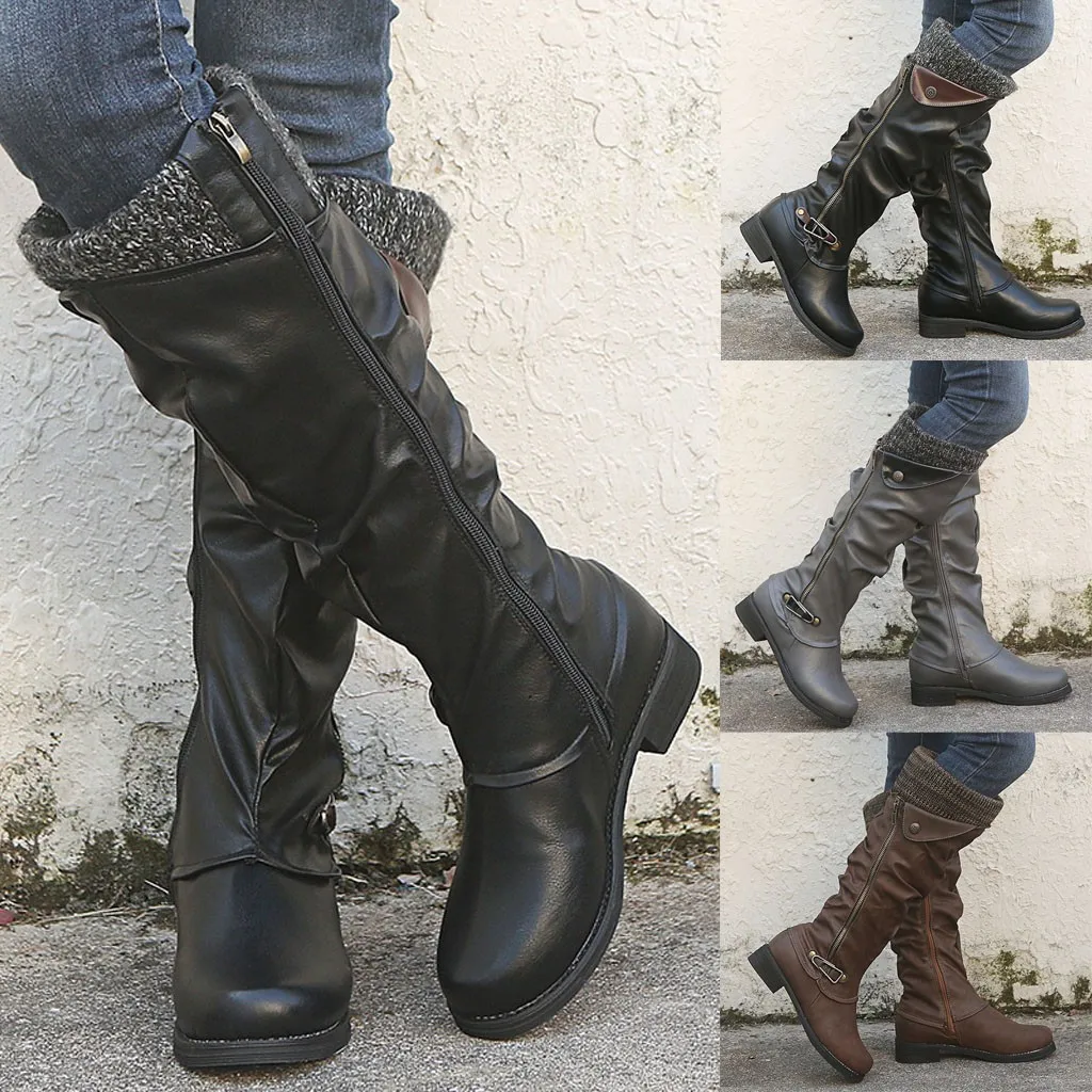 2020 г. Осень зима новые женские кожаные зимние сапоги на квадратном каблуке молнии